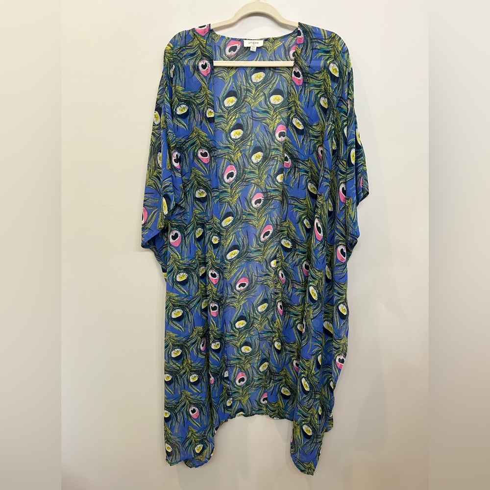 UMGEE Peacock Feather Kimano Duster Sheer Oversized Whimsical Size Medium Large